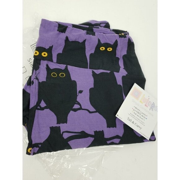 New LuLaRoe Tall And Curvy Leggings Purple with Black Owls Halloween NWT - Picture 2 of 2